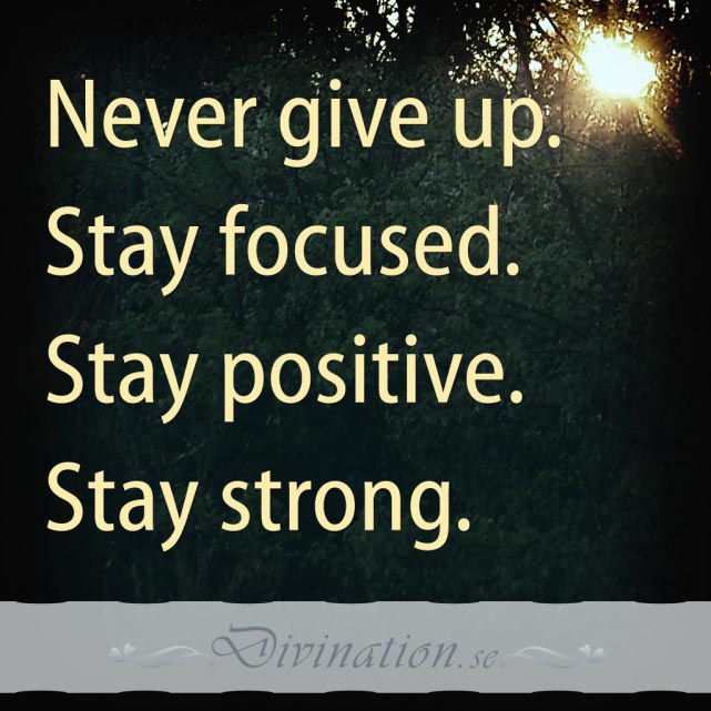 Never give up. Stay focused. S